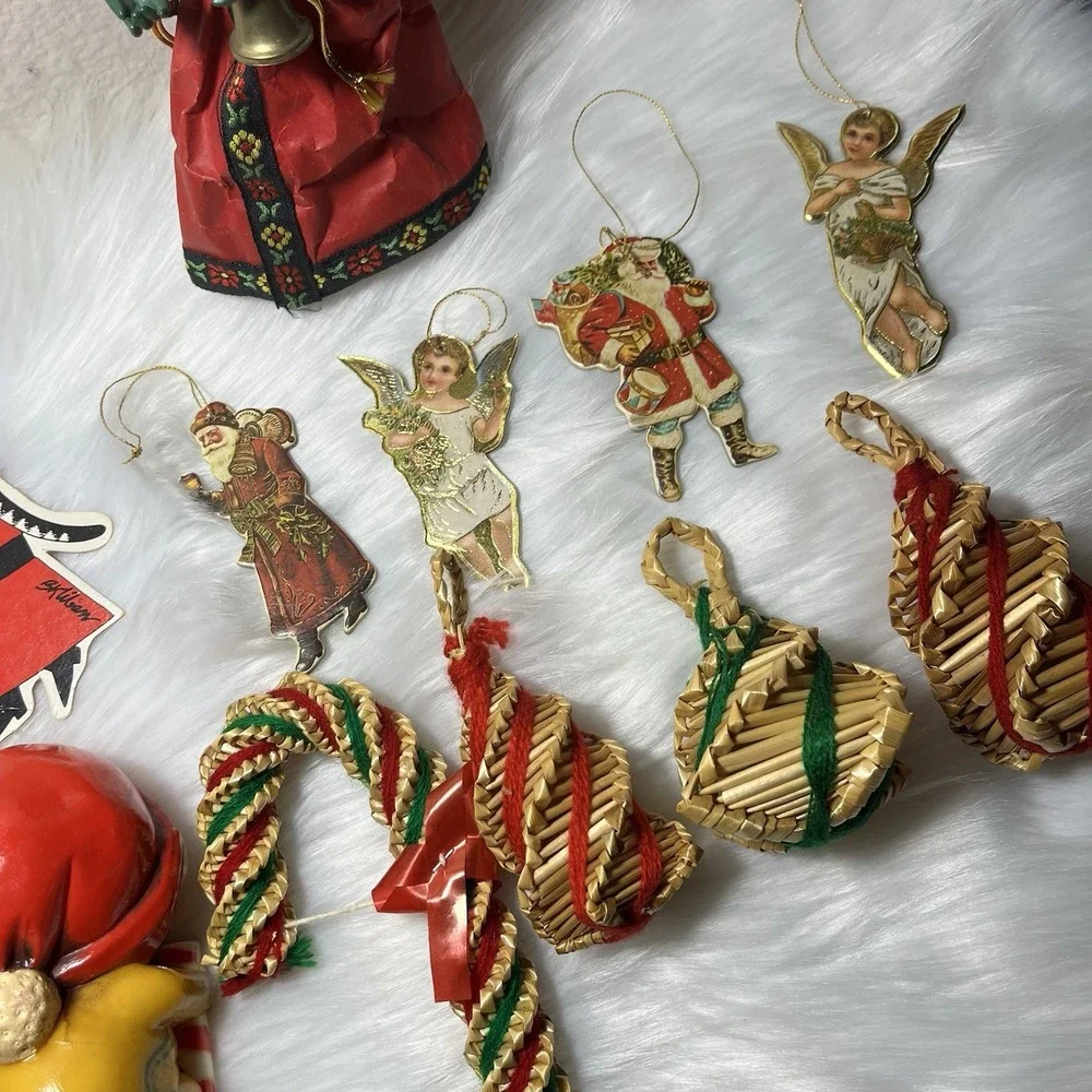 Vintage Christmas Ornaments Lot Hallmark Shelf Sitter Silvestri / Straw Folk Art